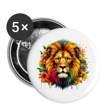 Löwe - Buttons groß 56 mm (5er Pack) - Weiß - Vorne