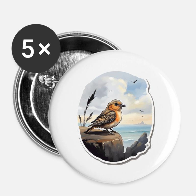 Landschaft Gemälde mit Vogel - Buttons groß 56 mm (5er Pack) - Weiß
