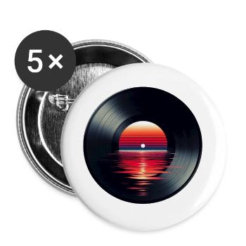 Vinyl LP Musikschallplatte, Retro Sonnenuntergang - Buttons groß 56 mm (5er Pack) - Weiß - Vorne