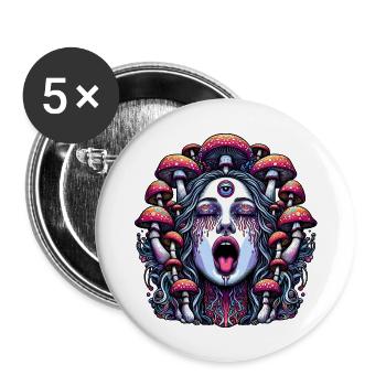 Trippy Woman Face with Magic Mushrooms - Buttons large 2.2''/56 mm (5-pack) - white - Front