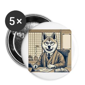 Akita at the Desk - Ukiyo-e Style - Buttons large 2.2''/56 mm (5-pack) - white - Front