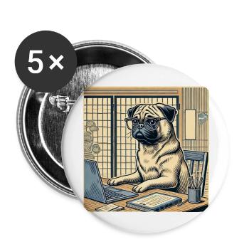 Japan Ukijo e Stil Schreibtisch Mops - Buttons groß 56 mm (5er Pack) - Weiß - Vorne
