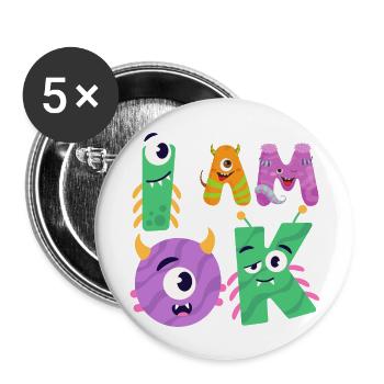 OK Monster - Buttons groß 56 mm (5er Pack) - Weiß - Vorne