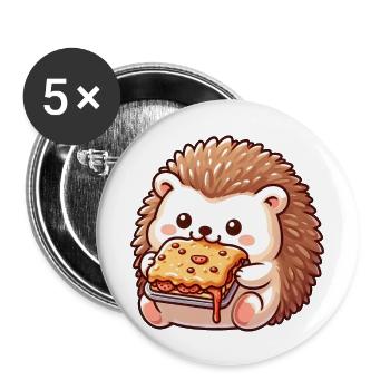 Süßer Igel isst Lasagne italienisches Essen - Buttons groß 56 mm (5er Pack) - Weiß - Vorne