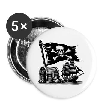 Piratenabenteuer mit Totenkopf und Schiff - Buttons groß 56 mm (5er Pack) - Weiß - Vorne