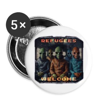 Out of Space - Refugees Welcome Design - Version 3 - Buttons groß 56 mm (5er Pack) - Weiß - Vorne