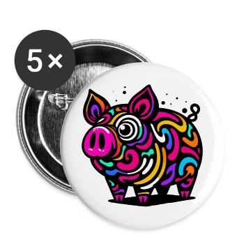 Cochon psychédélique - Lot de 5 grands badges (56 mm) - blanc - Devant
