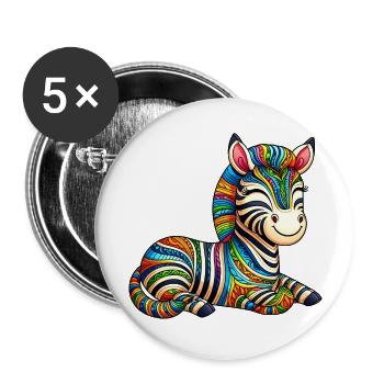 Zèbre coloré - Lot de 5 grands badges (56 mm) - blanc - Devant