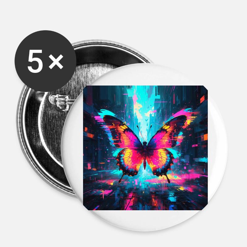 Neon Butterfly - Buttons large 2.2''/56 mm (5-pack) - white