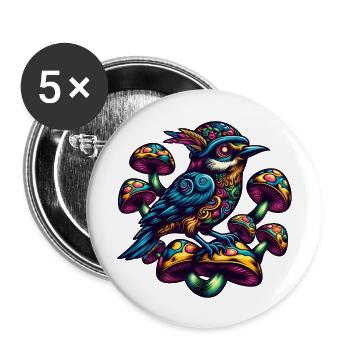 Colorful bird with mushrooms - Buttons large 2.2''/56 mm (5-pack) - white - Front