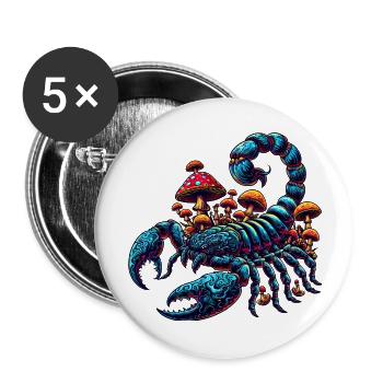 Psychedelischer Skorpion mit Pilzen - Buttons groß 56 mm (5er Pack) - Weiß - Vorne