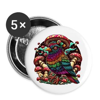 Psychedelische Eule - Buttons groß 56 mm (5er Pack) - Weiß - Vorne