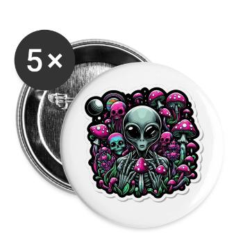 Psychedelischer Alien mit Pilzen - Buttons groß 56 mm (5er Pack) - Weiß - Vorne