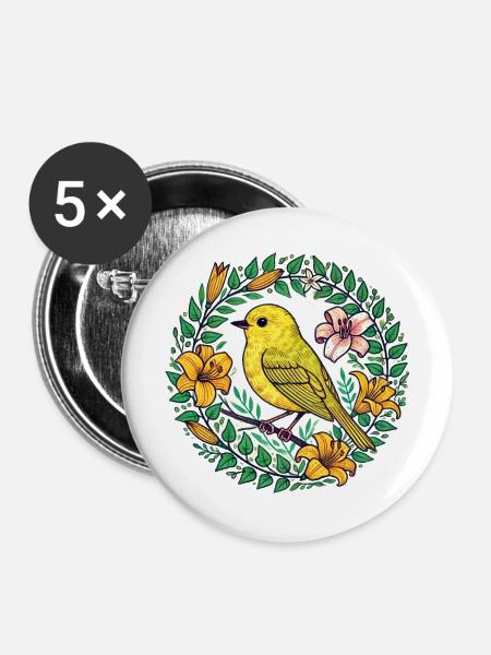Gelber Fink - Buttons groß 56 mm (5er Pack) - Weiß