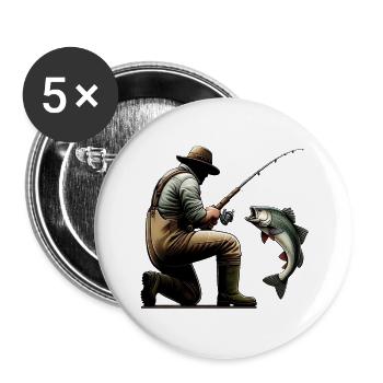 Angeln - Fischer - Buttons groß 56 mm (5er Pack) - Weiß - Vorne
