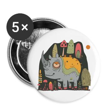 Rhinocéros fatigué | © M2-D2 - Lot de 5 grands badges (56 mm) - blanc - Devant