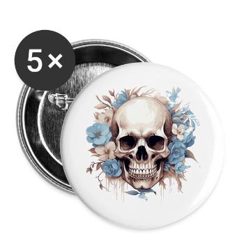 Crâne de fleur - Lot de 5 grands badges (56 mm) - blanc - Devant