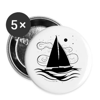 Segeln Skizze - Buttons groß 56 mm (5er Pack) - Weiß - Vorne