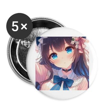 Anime Blaue Augen - Buttons groß 56 mm (5er Pack) - Weiß - Vorne