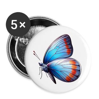 papillon bleu - Lot de 5 grands badges (56 mm) - blanc - Devant