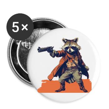 Waschbär - Buttons groß 56 mm (5er Pack) - Weiß - Vorne
