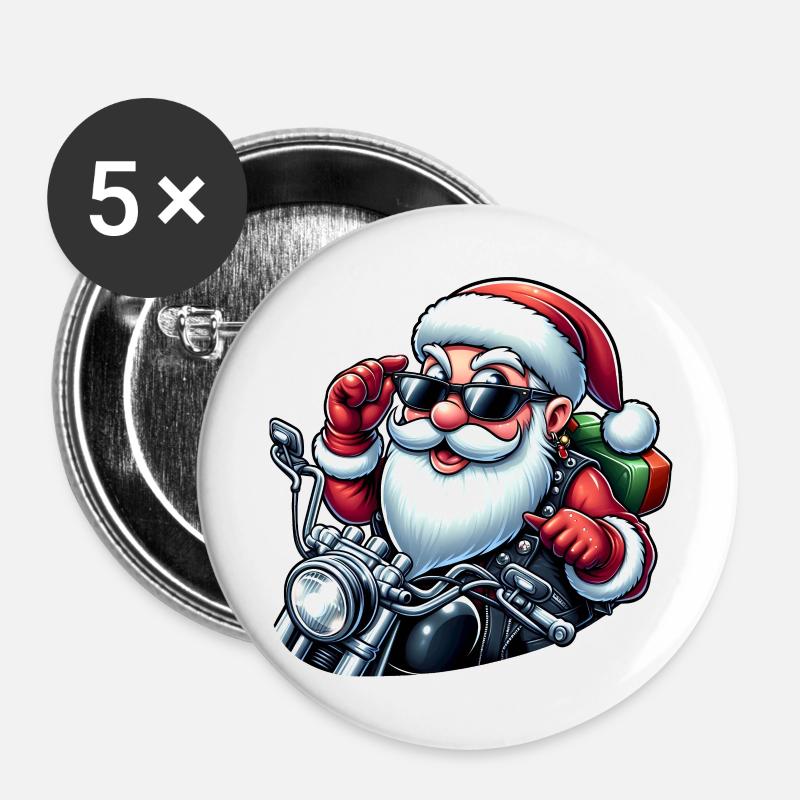 Cool Santa Claus on motorcycle with sunglasses - Buttons large 2.2''/56 mm (5-pack) - white