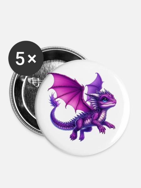 Drache - Buttons groß 56 mm (5er Pack) - Weiß