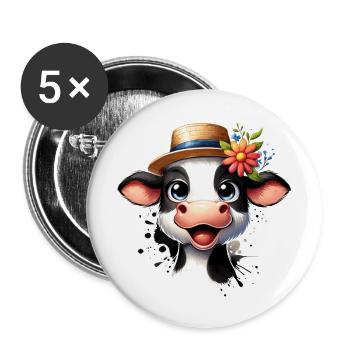 Des veaux heureux - Lot de 5 grands badges (56 mm) - blanc - Devant