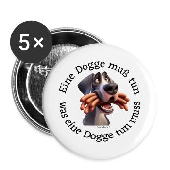 NimmersattDogge - Buttons groß 56 mm (5er Pack) - Weiß - Vorne