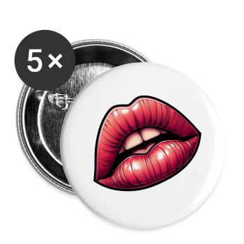 Rote Lippen - Intensive Sinnlichkeit - Buttons groß 56 mm (5er Pack) - Weiß - Vorne