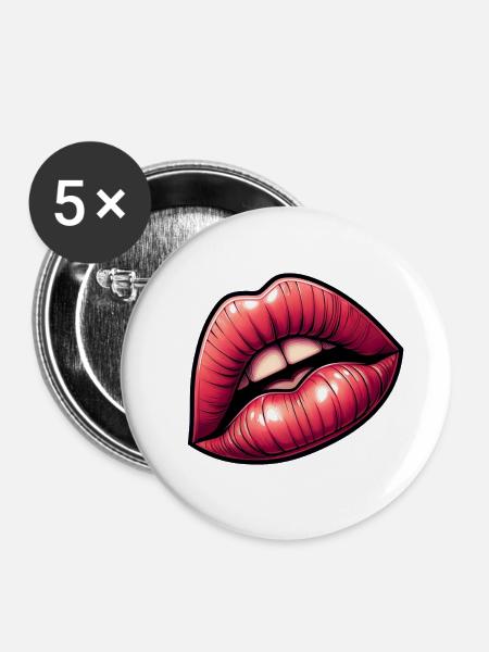 Rote Lippen - Intensive Sinnlichkeit - Buttons groß 56 mm (5er Pack) - Weiß