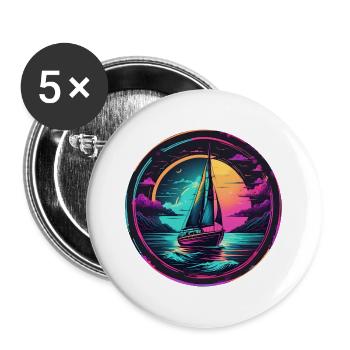Neon Sonnenuntergang Segelboot - Buttons groß 56 mm (5er Pack) - Weiß - Vorne