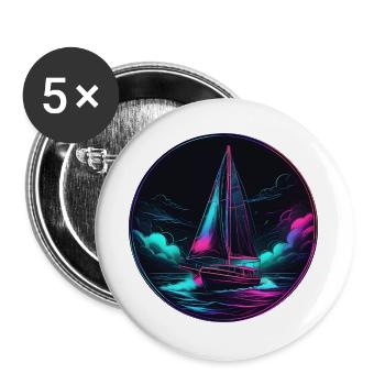 Neon Segelboot Kreis - Buttons groß 56 mm (5er Pack) - Weiß - Vorne