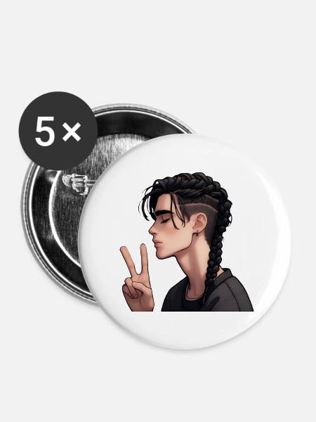 Peace Boys - Buttons groß 56 mm (5er Pack) - Weiß