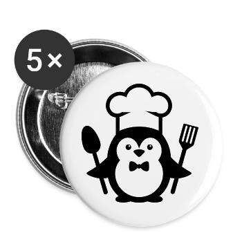 Penguin Chef Silhouette Minimalist with Spoon - Buttons large 2.2''/56 mm (5-pack) - white - Front