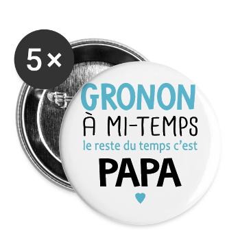 Grognon à mi temps cadeau bébé enfant - Lot de 5 grands badges (56 mm) - blanc - Devant