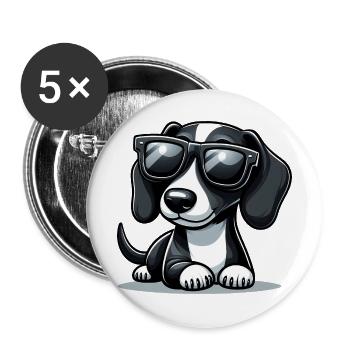 Cute dog with sunglasses - Buttons large 2.2''/56 mm (5-pack) - white - Front