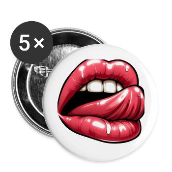 Tongue - sexy pink lips - Buttons large 2.2''/56 mm (5-pack) - white - Front