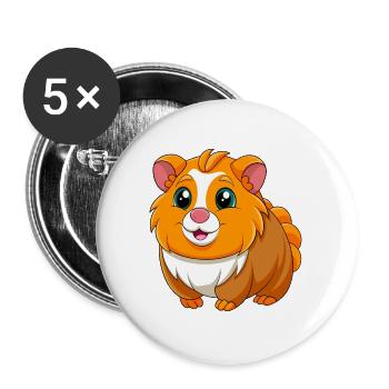 Cochon d’Inde Mascotte mignonne Personnage de dessin animé Kawaii - Lot de 5 grands badges (56 mm) - blanc - Devant