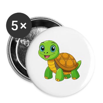 Turtle Cute Mascot Cartoon Character Kawaii - Buttons large 2.2''/56 mm (5-pack) - white - Front