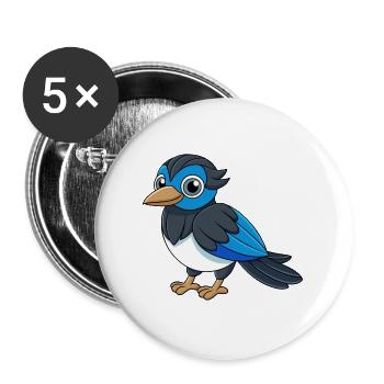 Magpie Cute Mascot Cartoon Character Kawaii - Buttons large 2.2''/56 mm (5-pack) - white - Front