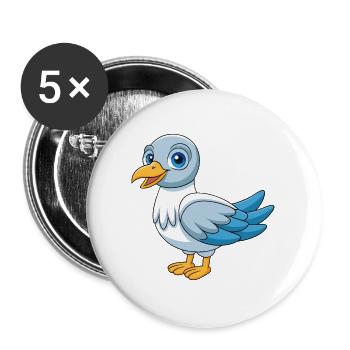 Seagull Cute Mascot Cartoon Character Kawaii - Buttons large 2.2''/56 mm (5-pack) - white - Front