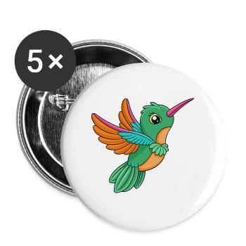 Hummingbird Cute Mascot Cartoon Character Kawaii - Buttons large 2.2''/56 mm (5-pack) - white - Front