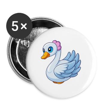 Schwan Niedliche Maskottchen Zeichentrickfigur Kawaii - Buttons groß 56 mm (5er Pack) - Weiß - Vorne