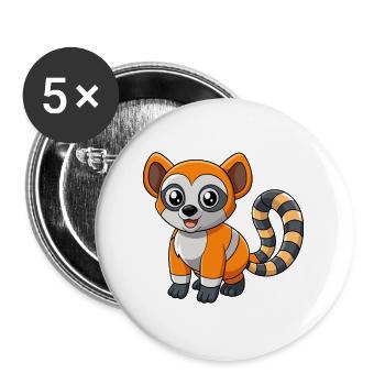 Lemur Cute Mascot Cartoon Character Kawaii - Buttons large 2.2''/56 mm (5-pack) - white - Front