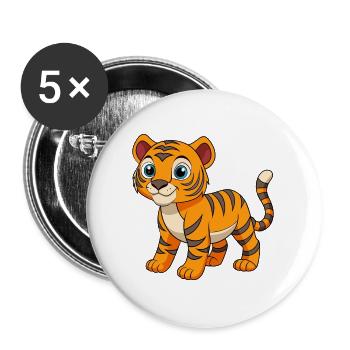 Tiger Niedliche Maskottchen Zeichentrickfigur Kawaii - Buttons groß 56 mm (5er Pack) - Weiß - Vorne