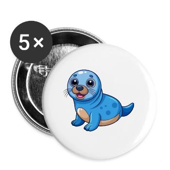 Siegel Niedliche Maskottchen Cartoon Figur Kawaii - Buttons groß 56 mm (5er Pack) - Weiß - Vorne