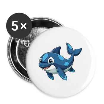 Orque Mascotte mignonne Personnage de dessin animé Kawaii - Lot de 5 grands badges (56 mm) - blanc - Devant
