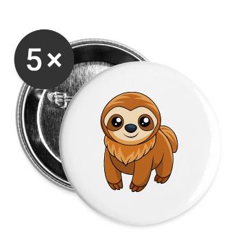Sloth Cute Mascot Cartoon Character Kawaii - Buttons large 2.2''/56 mm (5-pack) - white - Front