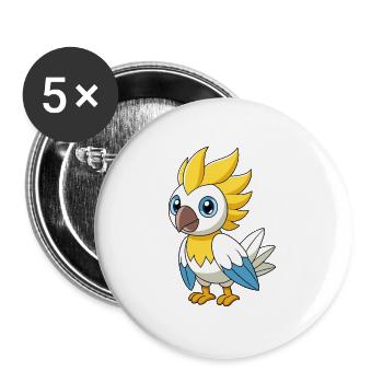 Cacatoès Mascotte Mignonne Personnage De Dessin Animé Kawaii - Lot de 5 grands badges (56 mm) - blanc - Devant